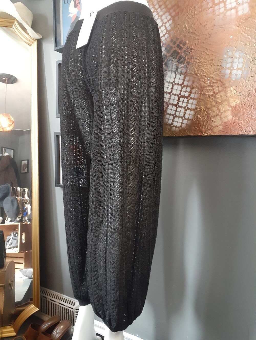 Zara Nwt Black Knit Lace Effect Baloon Cropped Pants - Picture 3 of 16